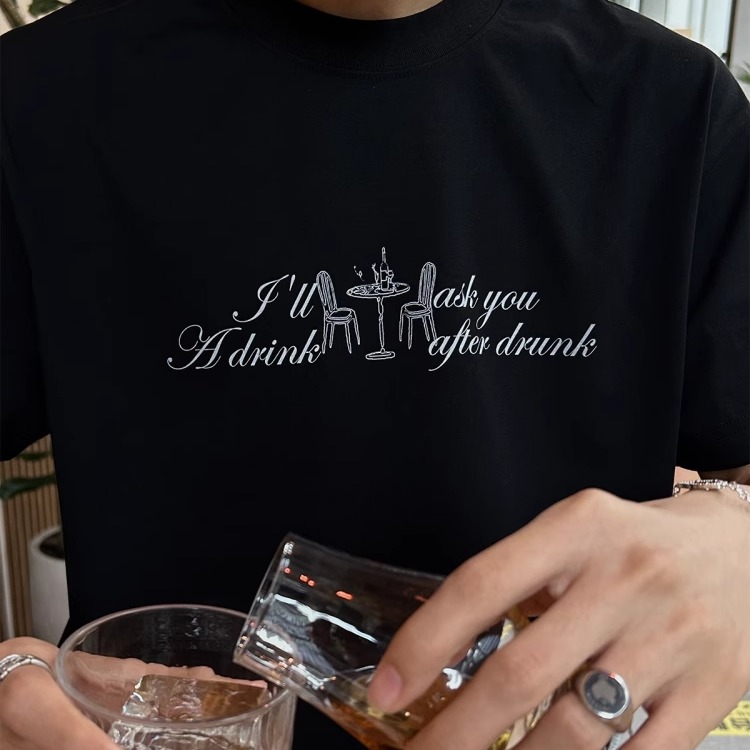 Freefallpark 25 醉后一杯手绘融合字体 260g数码印花凉感短袖T恤