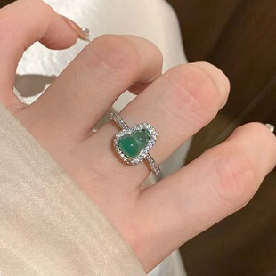 知性典雅~绿葫芦仿玉髓戒指女轻奢高级感开口食指戒指尾戒女小指
