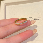 爆款 韩式 仿白贝母钛钢戒指女轻奢高级感尾戒素圈戒指2025新款 指环