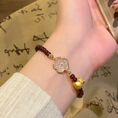 福袋桃花石榴石手链女新中式古风