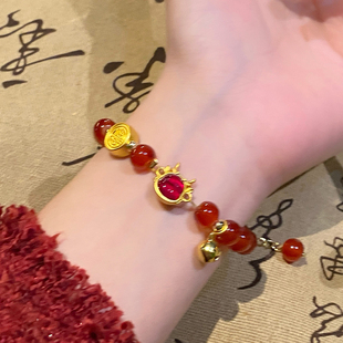 龙年本命年手链女生红玛瑙手串珠手链轻奢小众精致手绳国风戒指环