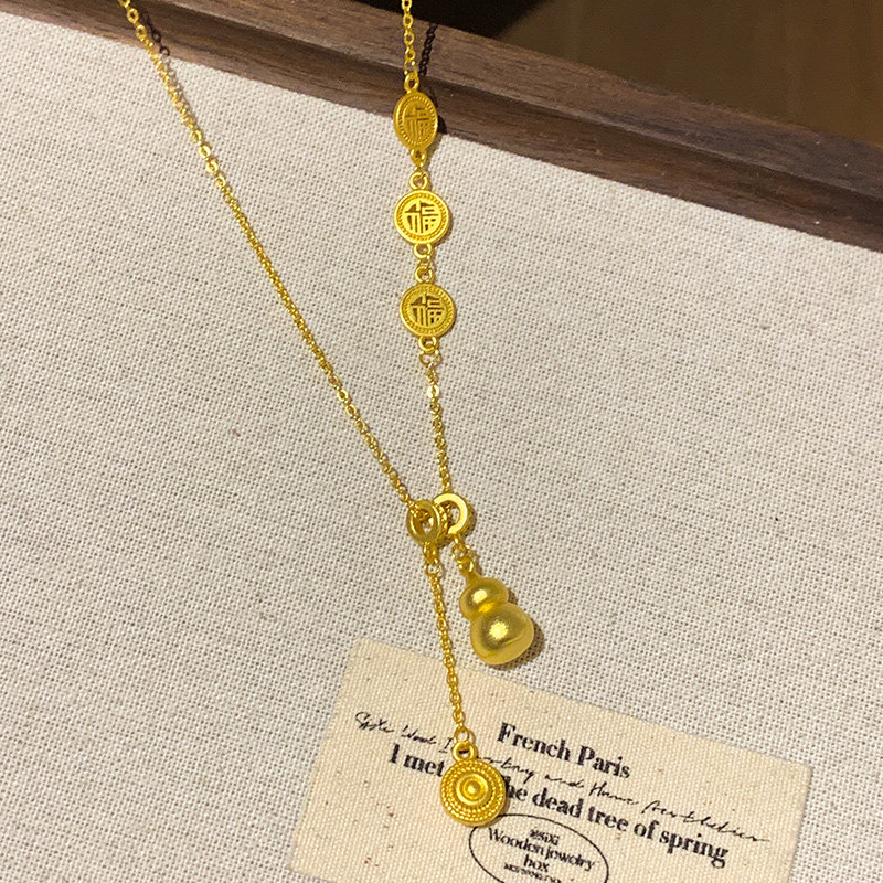 福禄新中式铜钱葫芦项链女款锁骨链毛衣链轻奢小众复古吊坠首饰品