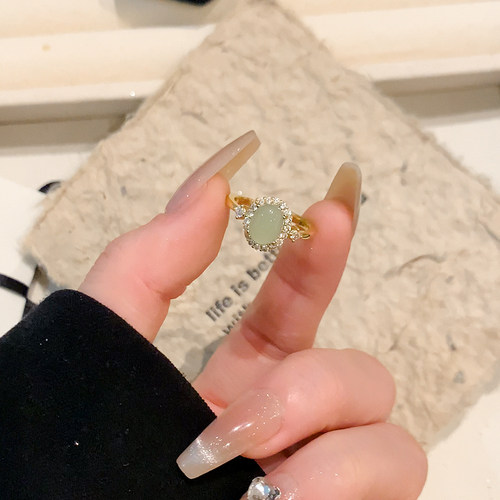 冰透仿绿玉髓戒指女中式开口指环