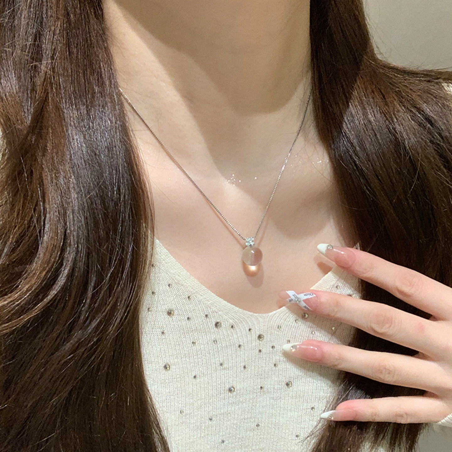天然白水晶单钻项链女百搭气质图片