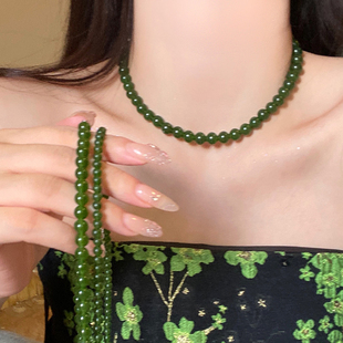 新中式绿碧玺玉石项链女款锁骨链串珠项链高级感轻奢小众颈链首饰