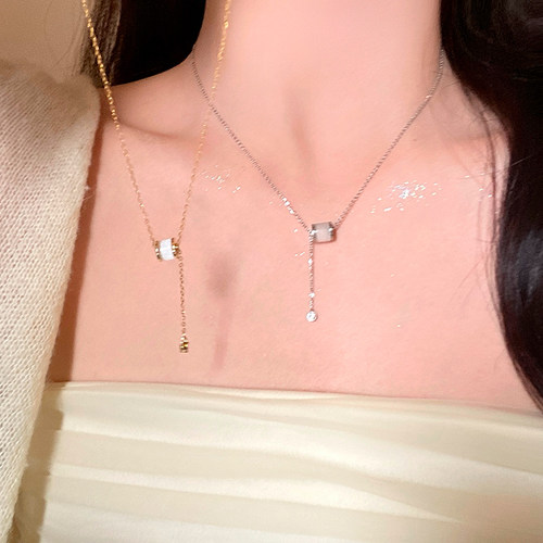 猫眼石小蛮腰钛钢项链女温柔清冷