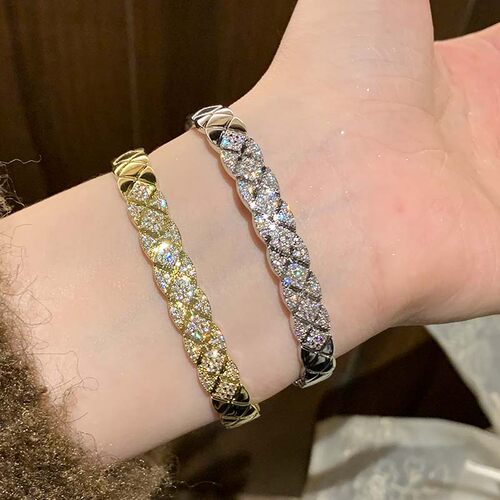 铜镀银菱形微镶手镯女时尚百搭