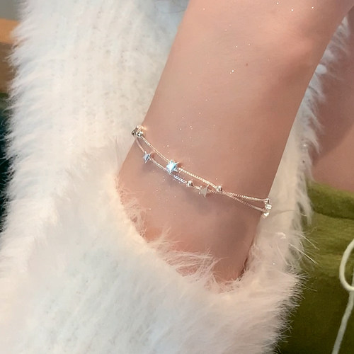 铜镀银手链女生星星流星双层手链