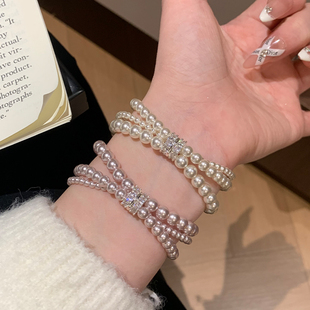 施家珍珠手链女款微镶锆石手串叠戴法式手链轻奢小众精致手绳饰品