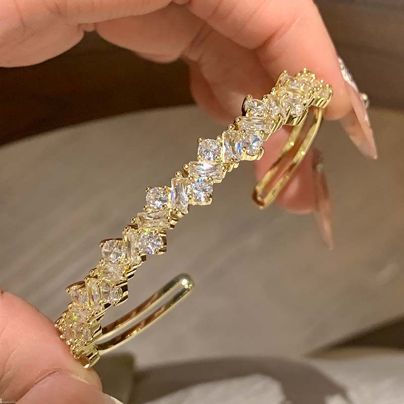 千金感不规则水晶手镯子开口银手镯女款手环手链轻奢小众精致饰品