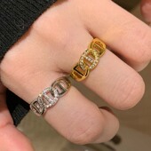 铜镀银戒指女小众设计猪鼻子锆石戒指女轻奢高级感开口尾戒食指环