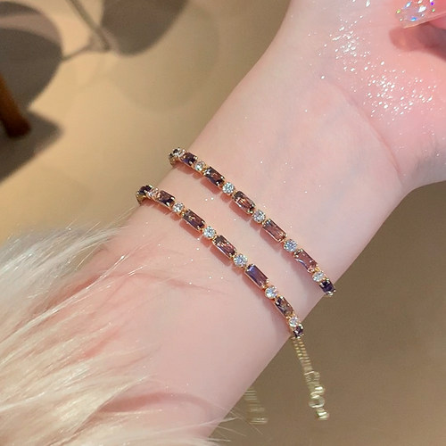 紫色锆石水晶手链女高级设计感