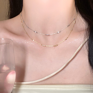 极细素链碎银子项链高级感轻奢小众锁骨链颈链吊坠项链女款首饰品