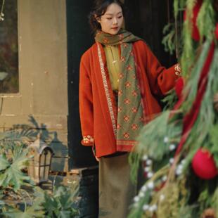 【羊毛】一鹿生花宋制改良汉服秋冬对交两穿飞机袖一片式裙女装