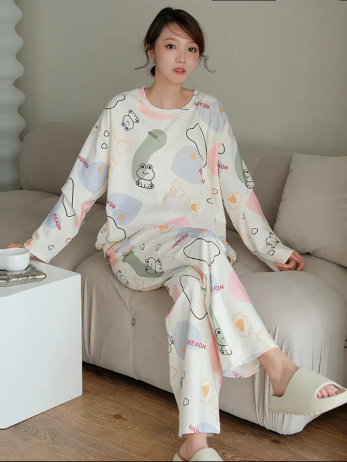 PAJAMAS CHEST PADS WOMENS SPRING AND AUTUMN LONG-SLEEVED TROUSERS CUTE AND SWEET INTERNET CELEBRITY STYLE HOME CLOTHES TWO-PIECE SUIT