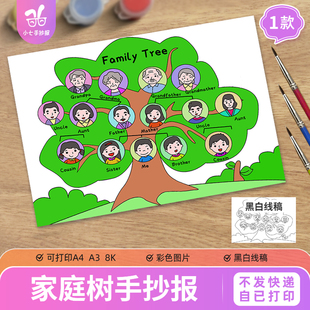 家庭树英语family tree手抄报电子版小学生三年级家族谱介绍