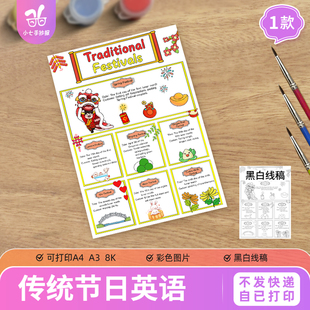 中国传统节日英语竖版手抄报模节日习俗文化介绍思维导图英文