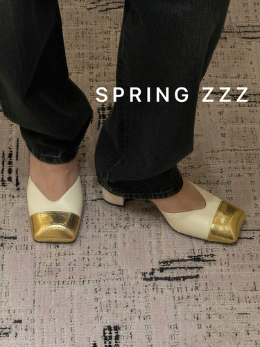 【Spring zzz】26s夏季新品～漆皮拼牛皮方头粗跟玛丽珍凉鞋单鞋