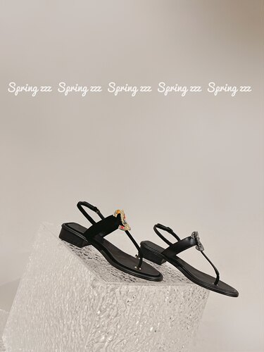 【Spring zzz】2023夏季新款琉璃彩扣灰扣夹趾粗跟凉鞋麂皮鞋面鼎
