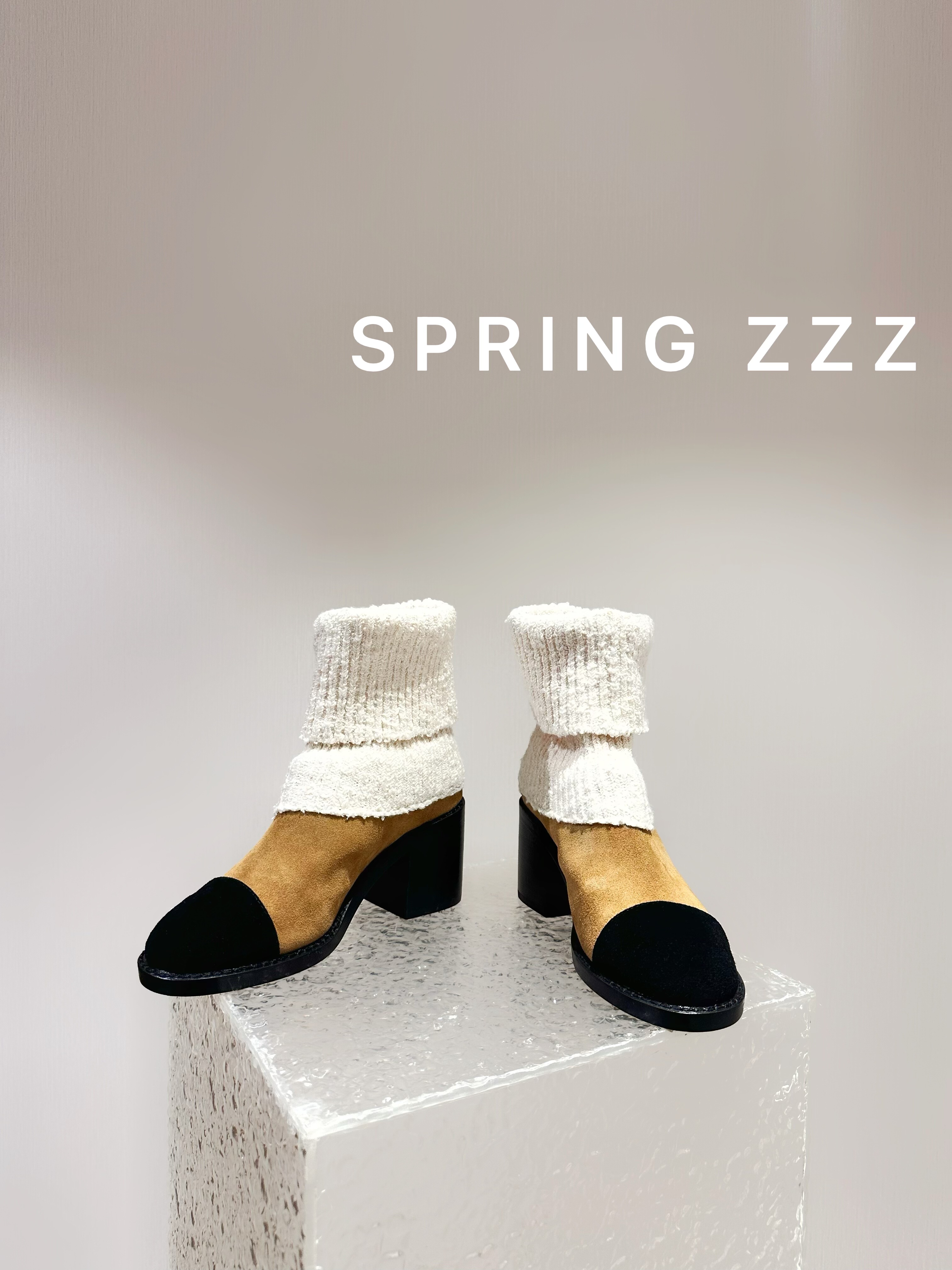Spring zzz 闭眼入！25ss秋冬新款 小香风麂皮针织袜套粗跟弹力靴,女鞋,弹力靴/袜靴,淘宝优惠券,粉丝福利购,淘宝优惠卷