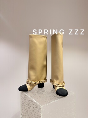 【Spring zzz】朝温柔的！25ss秋冬新款～小香风链条粗跟裤管靴