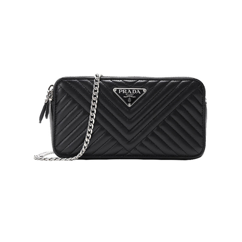 Prada 普拉达 女士黑色羊皮迷你LOGO饰百搭手提单肩休闲包