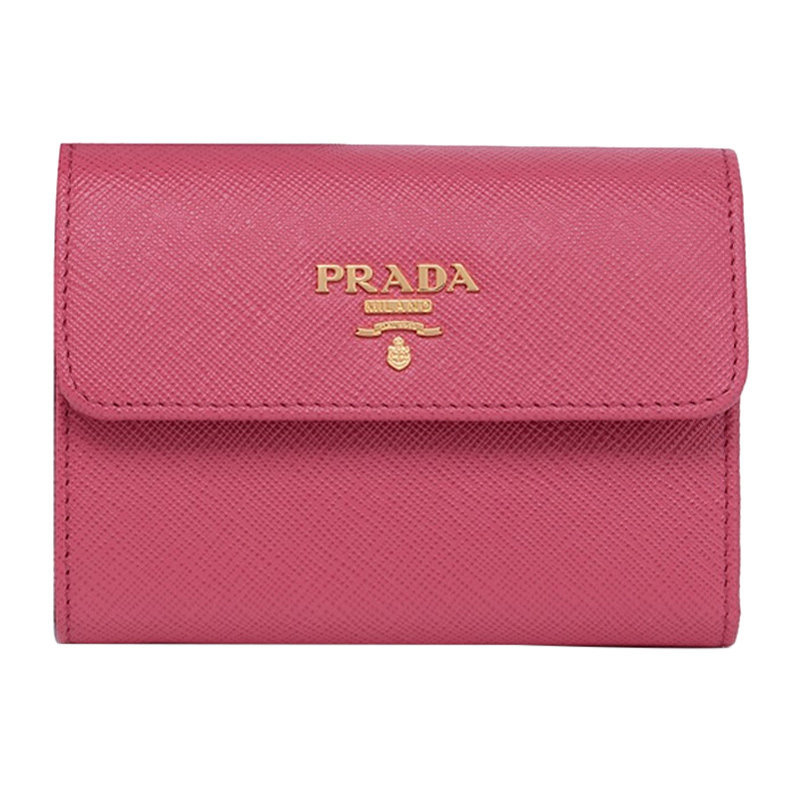 Prada 普拉达 女士玫红色牛皮LOGO饰百搭手提时尚休闲包钱包
