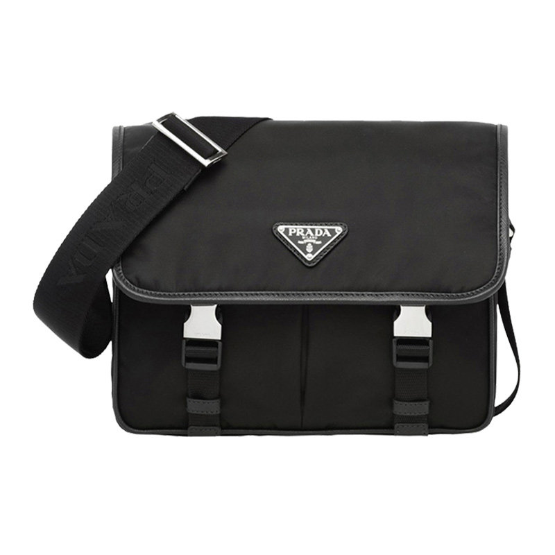 Prada 普拉达男士黑色尼龙牛皮LOGO饰百搭手提时尚休闲单肩斜挎包