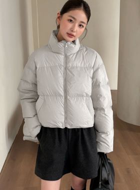 通勤简约加厚保暖立领短款面包格保暖羽绒服外套25937