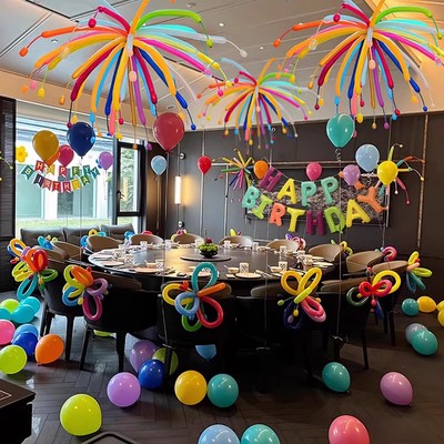 彩色长条烟花气球装饰派对布置