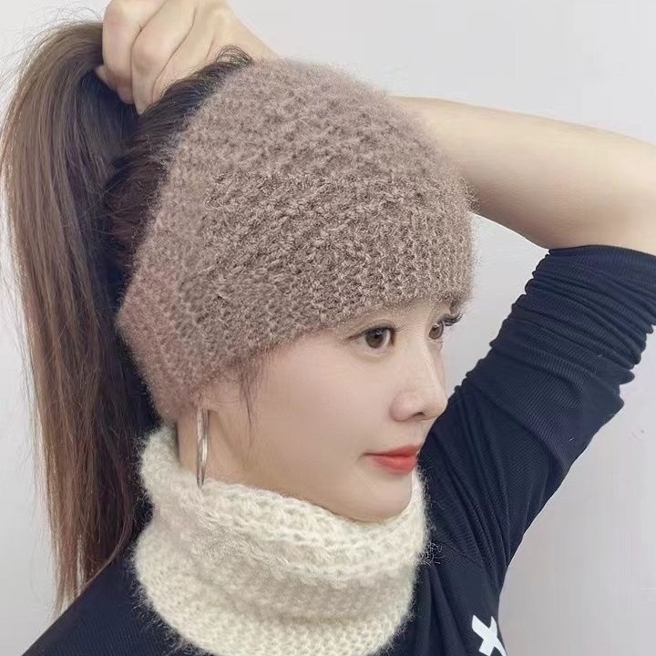 新款针织松鼠绒秋冬保暖头巾宽边