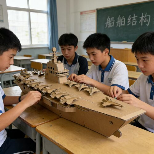 山东号航空母舰1米长模型巨型静态模型手工DIY教学纸板材料包