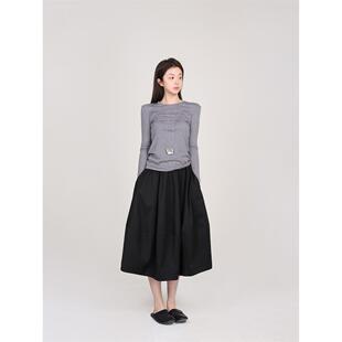 黑色半身裙秋休闲毛呢花苞裙女 四季 MultiMath小丁宝莉 泡泡裙