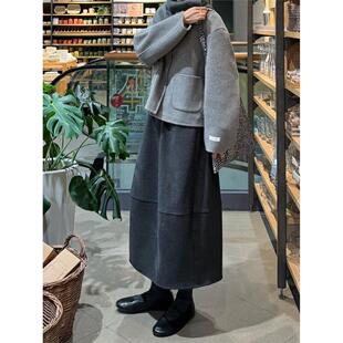 灰色毛呢半身裙女小个子大码胖mm巨好看的深秋a字梨形伯克利裙子