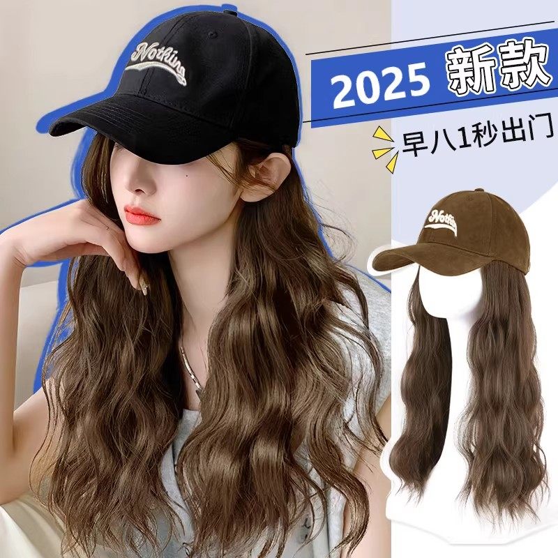 帽子假发一体女秋冬时尚2025新款