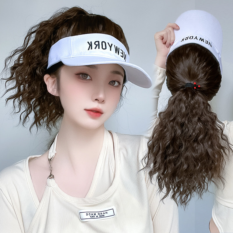 假发帽子一体女空顶帽时尚马尾帽自然发带头发帽造型棒球鸭舌帽子