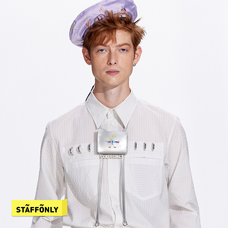 STAFFONLY 拖延症 黑色电路钉珠双层文件夹挂包