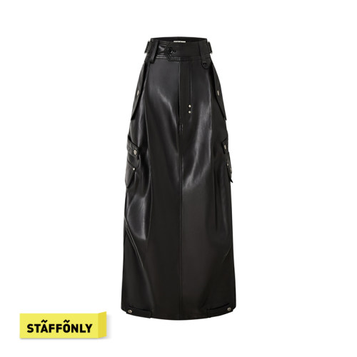 STAFFONLY 工装长裙皮革女士设计个性简约纽扣裙裤裙子26春夏新品