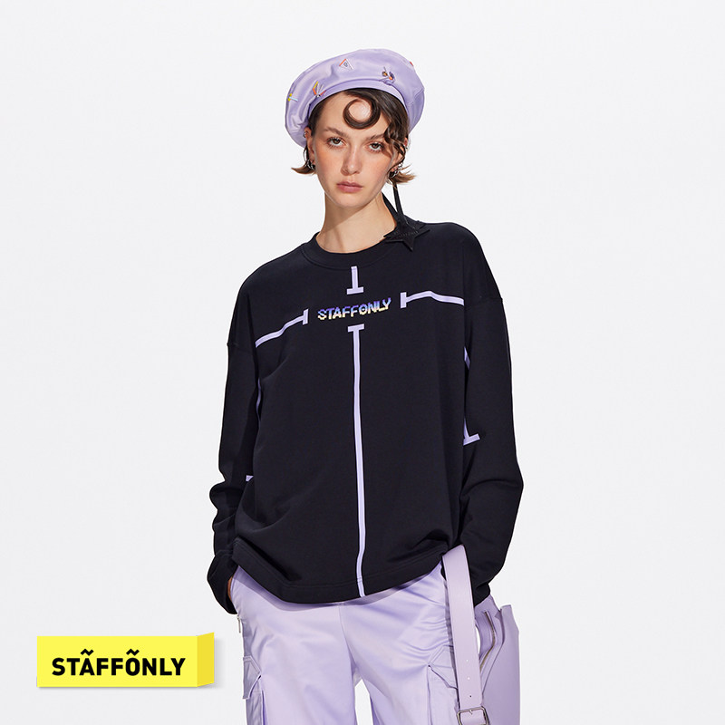 STAFFONLY 拖延症 黑色渐变牙刷绣LOGO卫衣简约设计宽松潮流