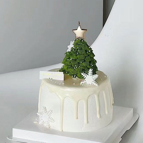 圣诞节蛋糕装饰摆件圣诞许愿树雪