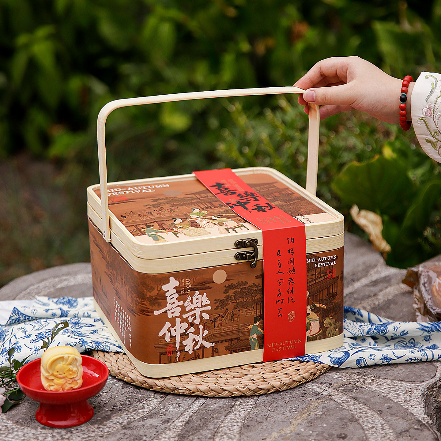 月饼包装盒中秋节礼物盒竹编竹篮手提盒子竹篮礼品盒礼盒空盒送礼
