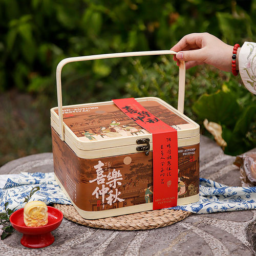 月饼包装盒中秋节礼物盒竹编竹篮手提盒子竹篮礼品盒礼盒空盒送礼