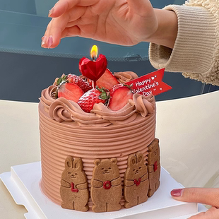 2025情人节熊兔饼干蛋糕装饰摆件爱心蜡烛情侣表白2025烘焙插件