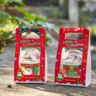 圣诞节波波杯围边手提盒蛋糕装饰老人杯套甜品烘焙手提包装盒子