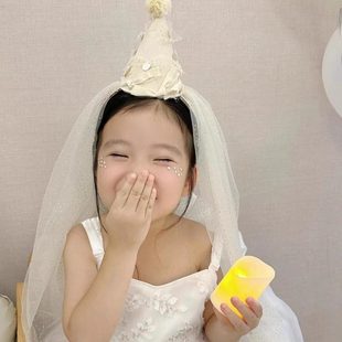 网红女孩公主宝宝派对头饰生日帽子带纱发箍装饰儿童周岁场景布置