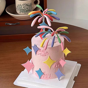 扮插件 旦春节除夕烘焙装 2026新年跨年礼花蛋糕装 饰摆件璀璨花火元