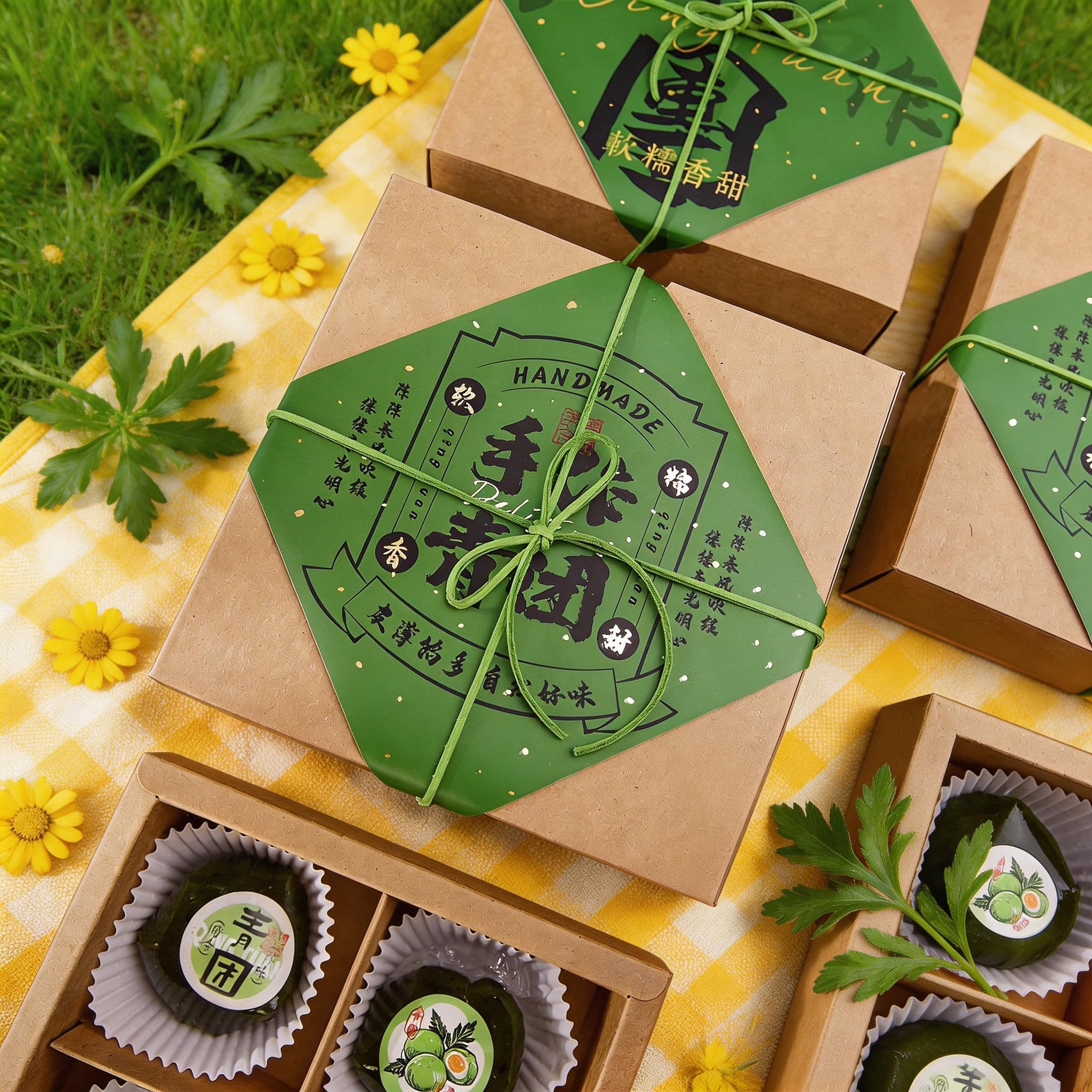 青团包装盒手作清明果贴纸6粒4粒绿豆糕点心烘焙专用礼盒便携空盒