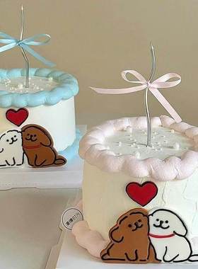 2.14情人节线条小狗蛋糕装饰摆件可爱亚克力贴贴狗2025情侣插件