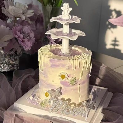 母亲节许愿池唯美蛋糕装饰蝴蝶