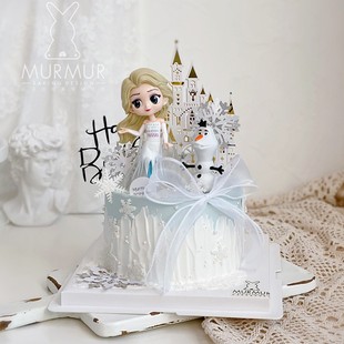 网红艾莎公主蛋糕装饰摆件爱莎冰雪女王城堡雪花插牌女孩生日插件